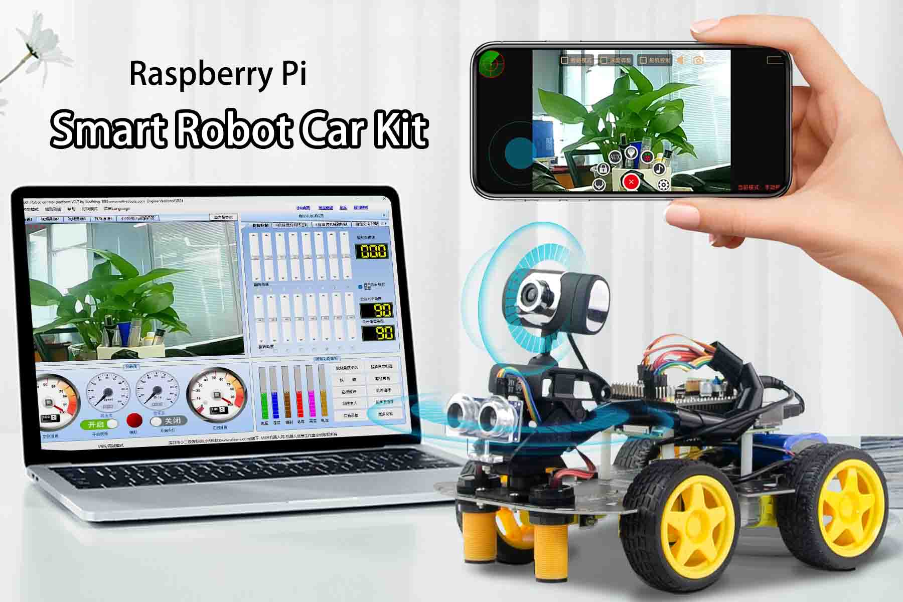 AI Raspberry Pi programmable robot car kit