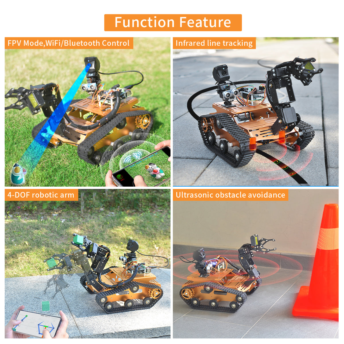 XiaoR GEEK TH Smart Programmable Robot Tank ( Raspberry Pi 4B 4GB kit, ultrasonic & infrared sensor