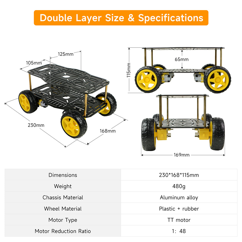 4WD Smart Robot Car Chassis Kits Aluminum Alloy TT Motor Robot Car DIY Projects | XiaoR GEEK