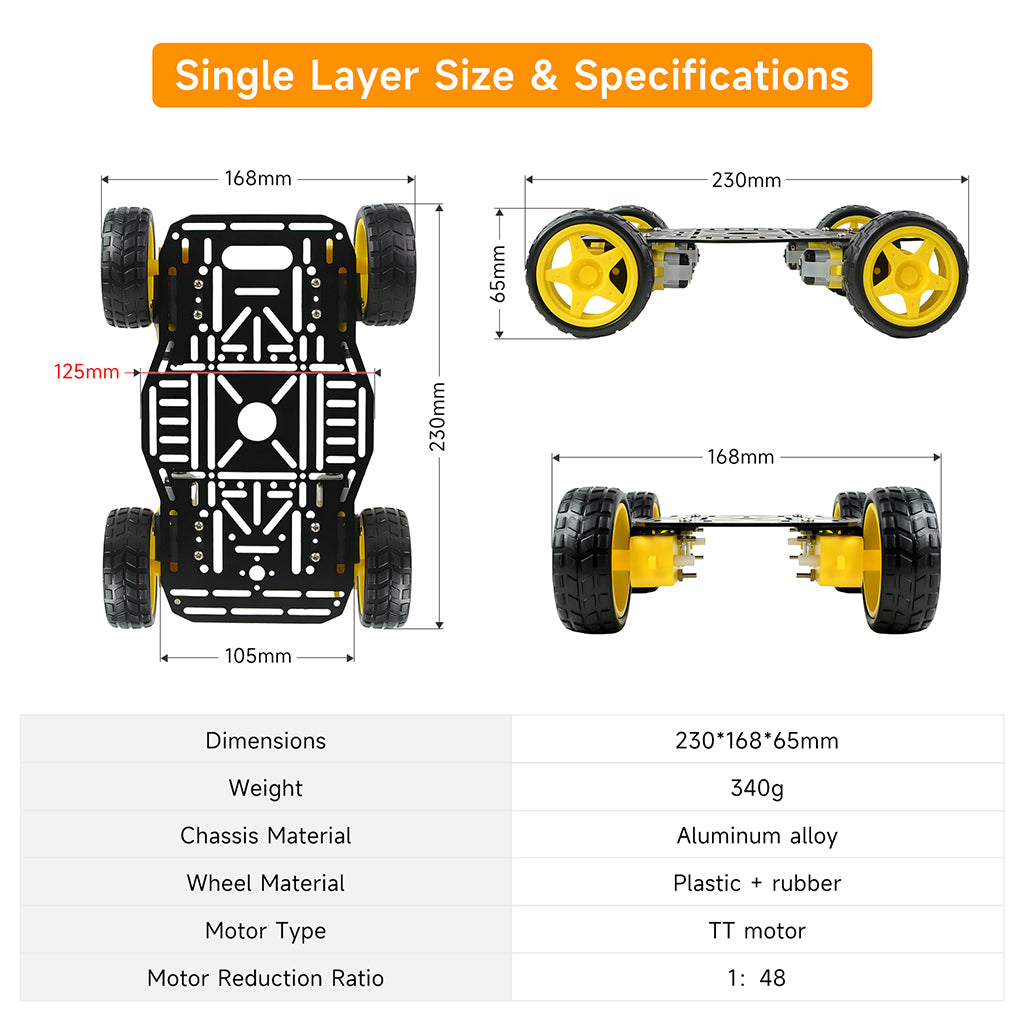 4WD Smart Robot Car Chassis Kits Aluminum Alloy TT Motor Robot Car DIY Projects | XiaoR GEEK