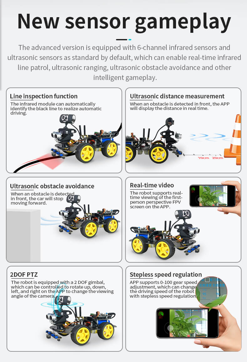 XiaoR GEEK Arduino UNO R3 Video Wireless RC Programmable Smart Robot Car advanced version has new sensor gameplay