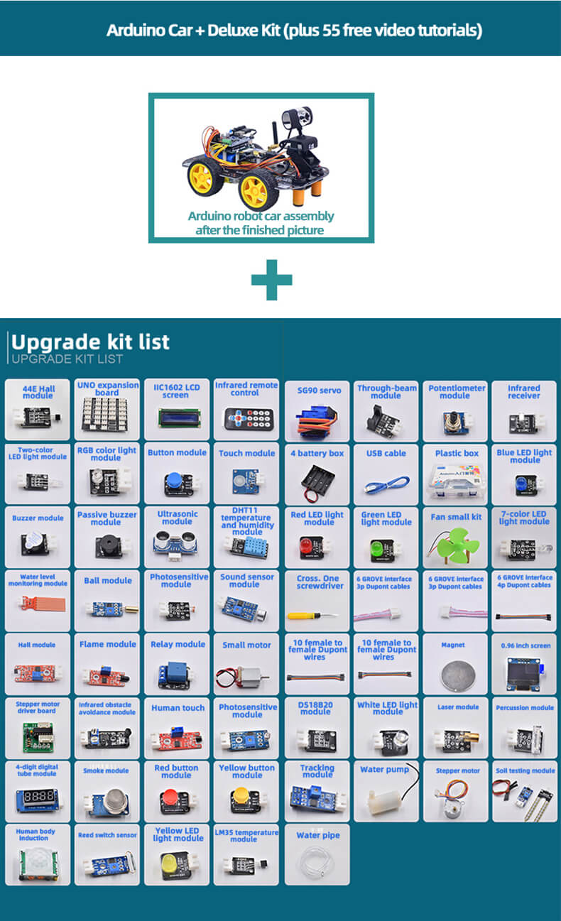 Arduino robot car + deluxe kit(plus 55 free video tutorials)