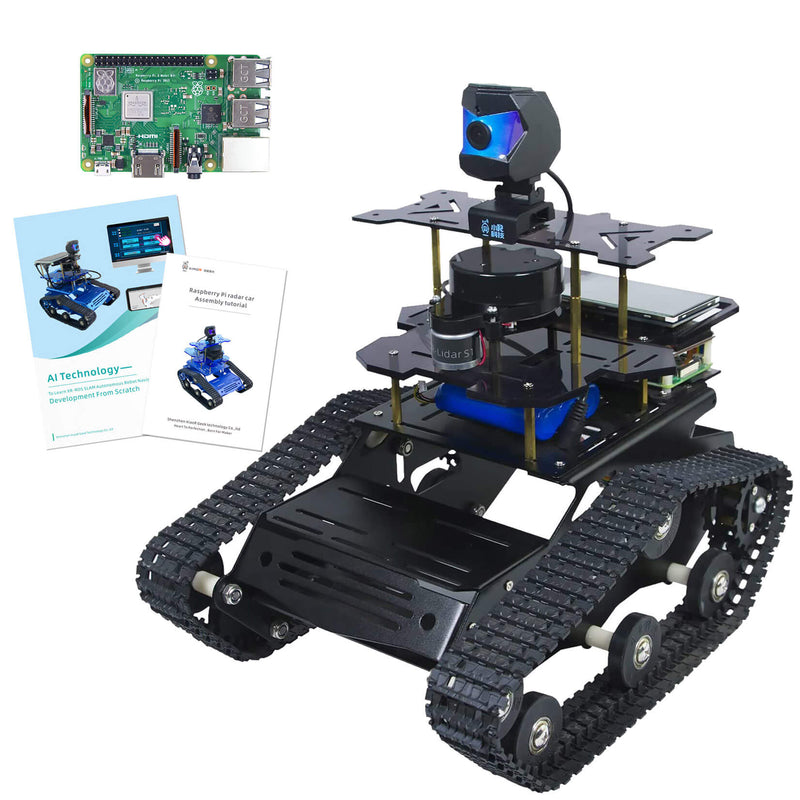 Raspberry Pi 4B4G ROS Laser Lidar Programmable Smart Robot tank car black version