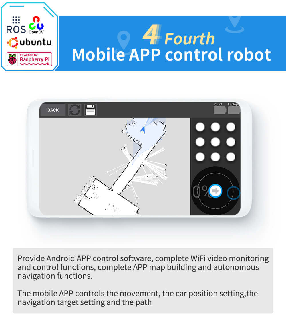 Raspberry Pi 4B4G ROS Laser Lidar Programmable Smart Robot tank car can controlled by Mobile APP