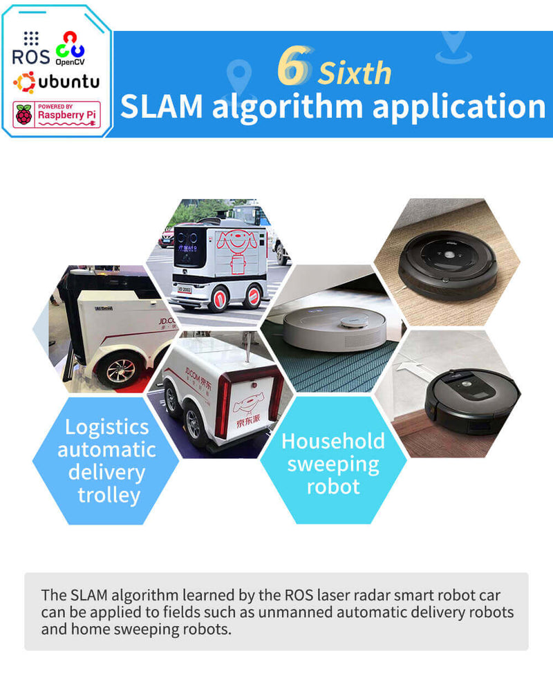 Raspberry Pi 4B4G ROS Laser Lidar Programmable Smart Robot tank car SLAM algorithm can be applied to fields such as unmanned automatic delivery robots and home sweeping robots
