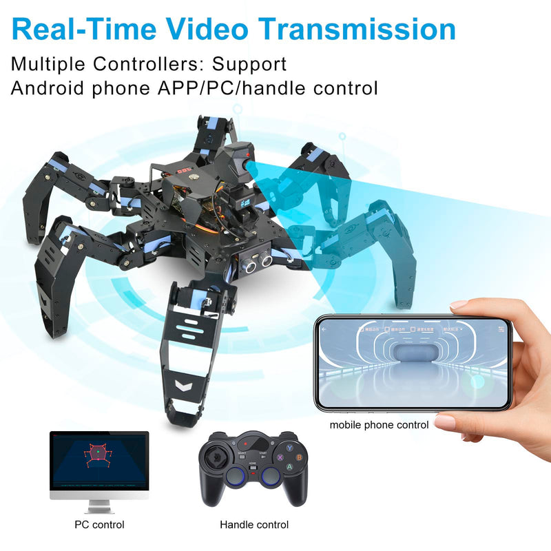 Raspberry pi bionic hexapod spider programmable robot has real-time video transmission