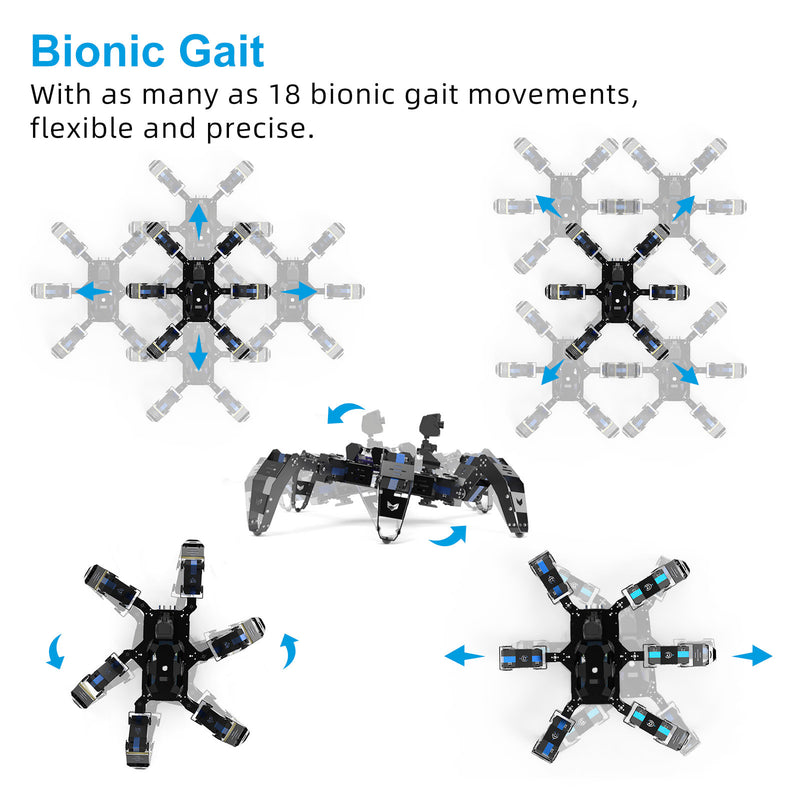 Raspberry pi bionic hexapod spider programmable robot with as many as 18 bionic gait movements