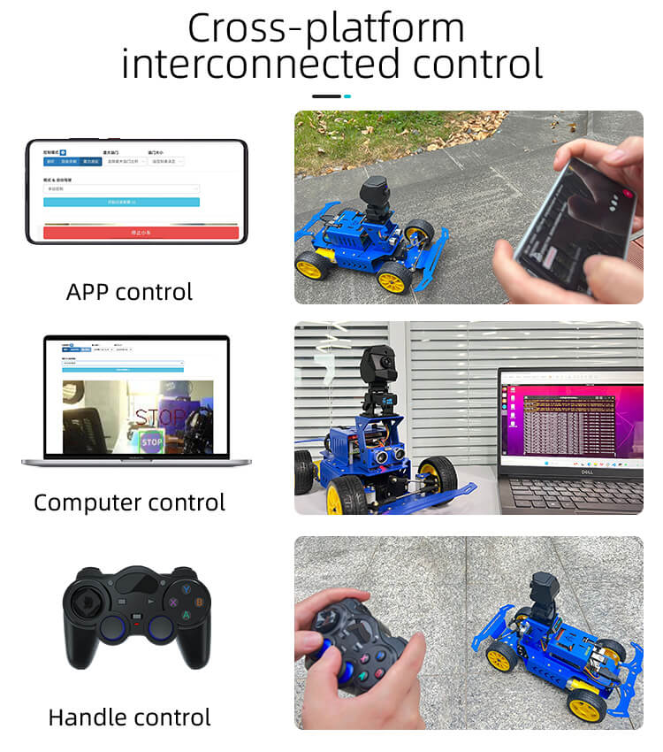 XR-F3 self-driving programmable smart car with Raspberry Pi which can controlled by different method: app control, PC control, handle control