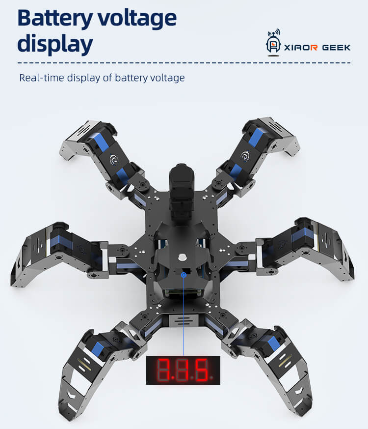 Raspberry pi bionic hexapod spider programmable robot has real-time display of battery voltage