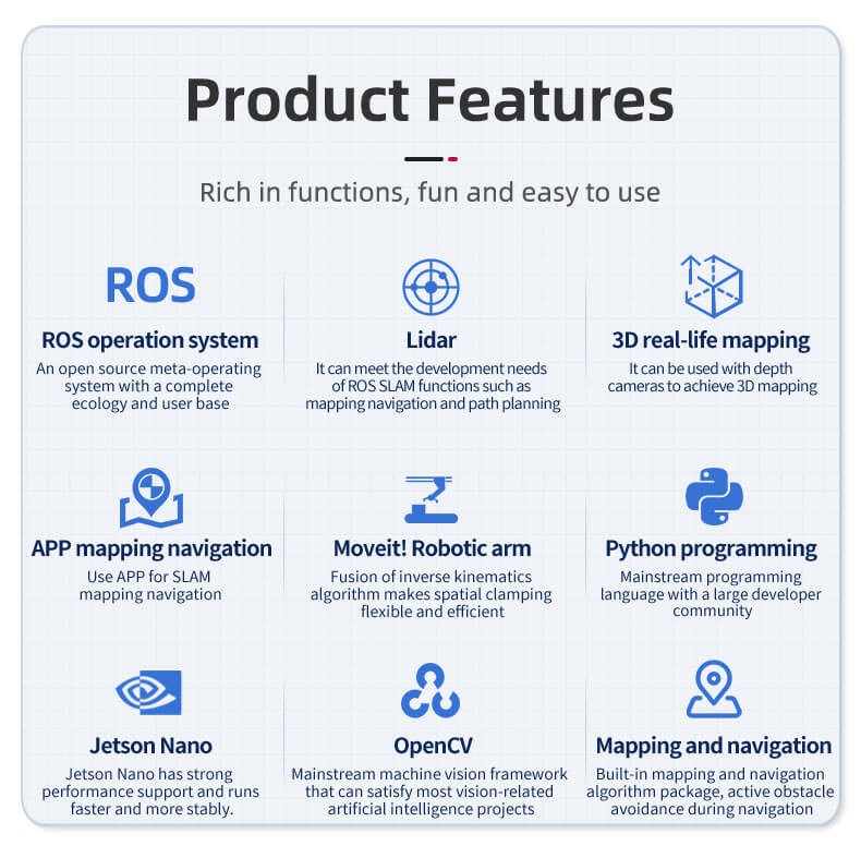 product feature of ROS programmable robot car