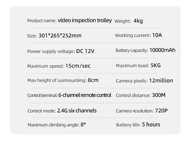 video wireless inspection robot car parameter details