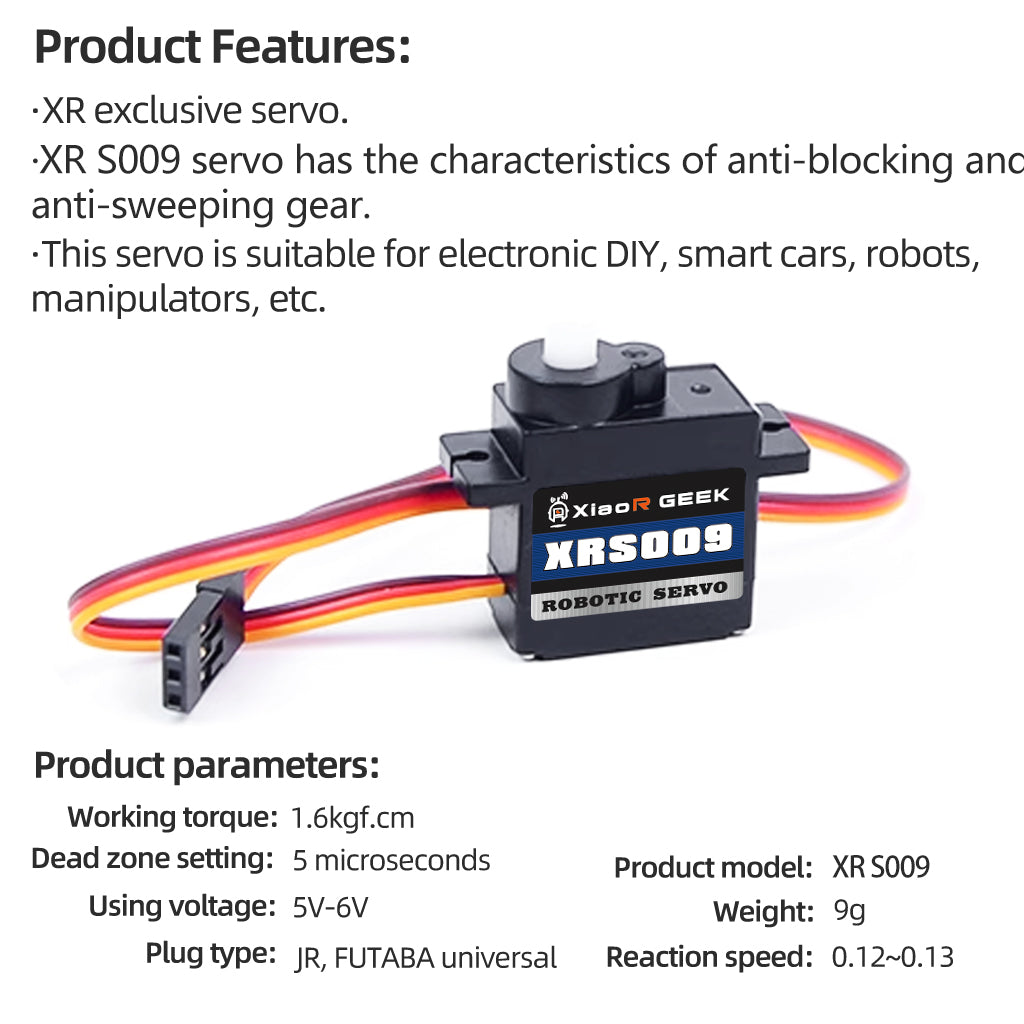 XiaoR Geek 9G servo gimbal smart car robot DIY anti-blocking and anti-sweeping gear belt protection small servo