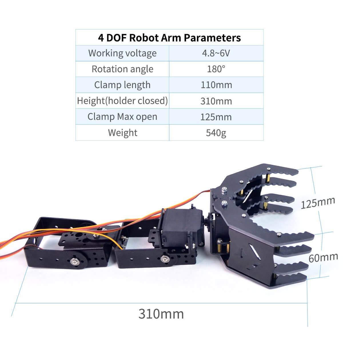 the parameter of A2 4 DOF robotic arm