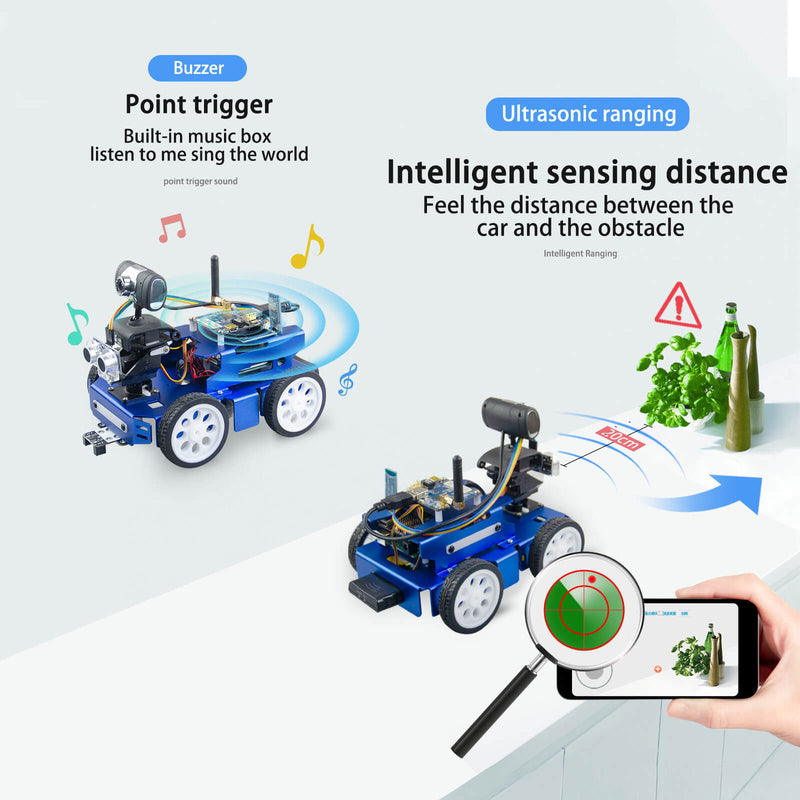 DS-X programmable robot car has built-in music box and rang the distance by ultrasonic sensor