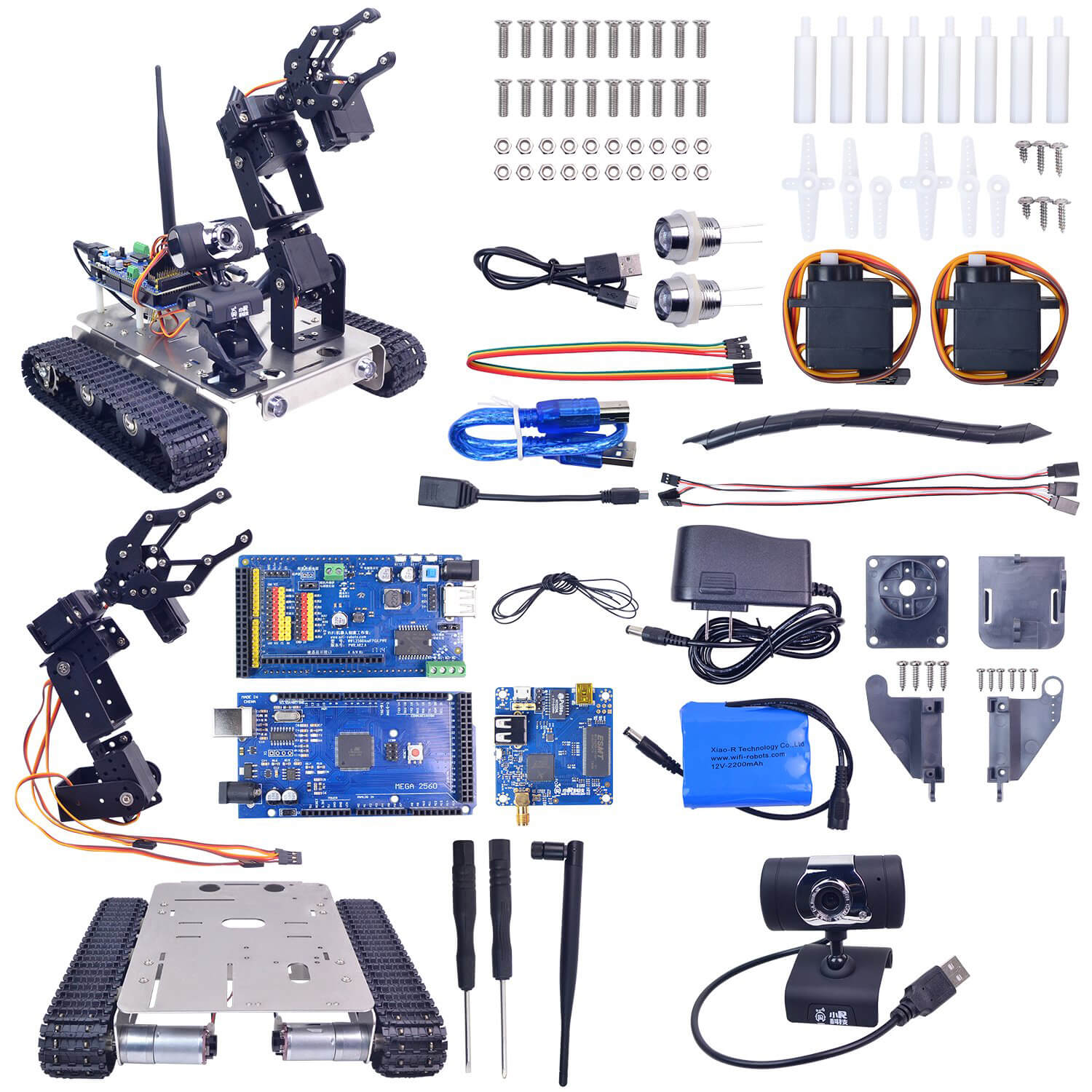 GFS wireless video real-time transmission smart robot tank with robotic arm shipping list