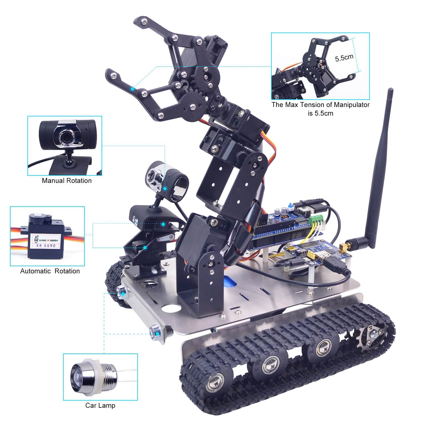 GFS wireless video smart robot tank with robotic arm