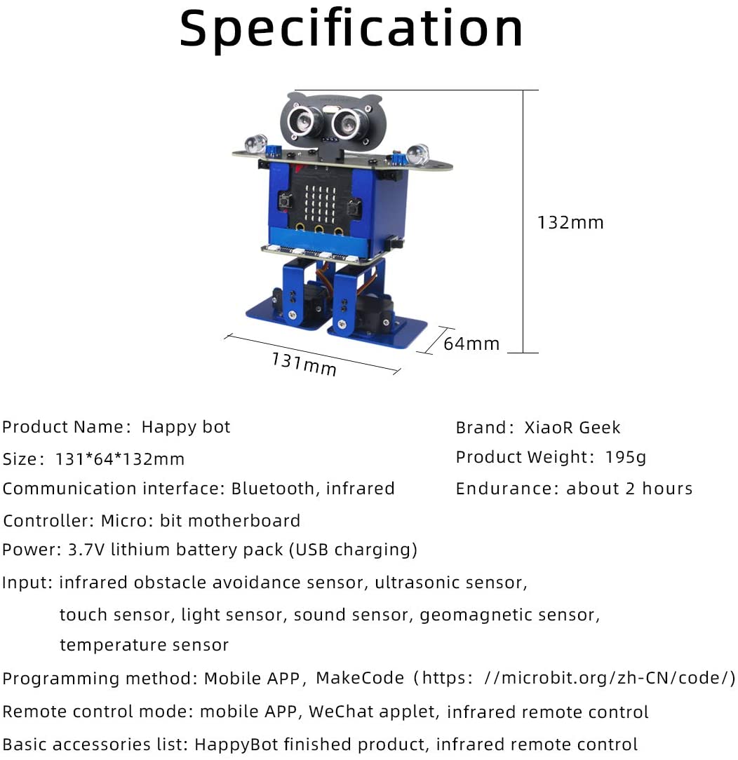micro:bit Happybot K12 stem educational robot kit specification