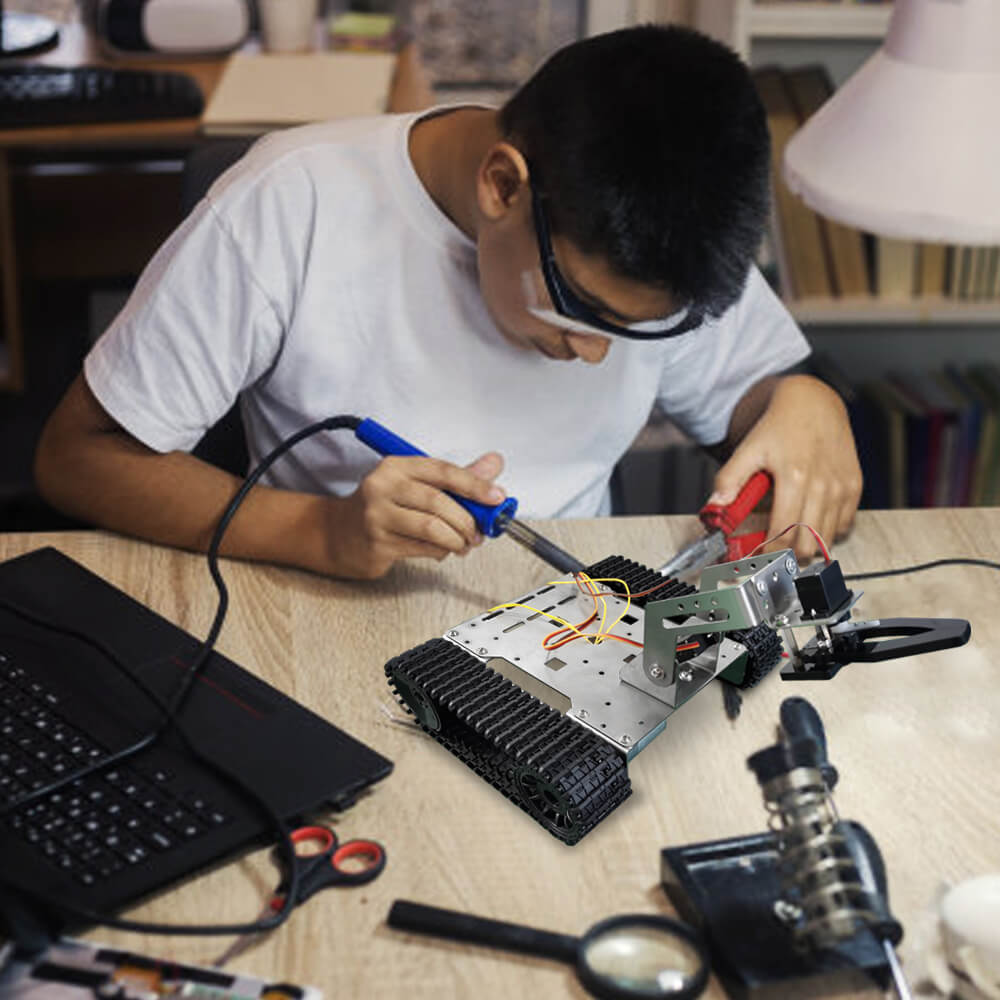 Tracked Robot Chassis Smart Car Platform Stainless steel Chassis with Dual DC 12V Motor for Arduino/ Raspberry Pi - XiaoR GEEK