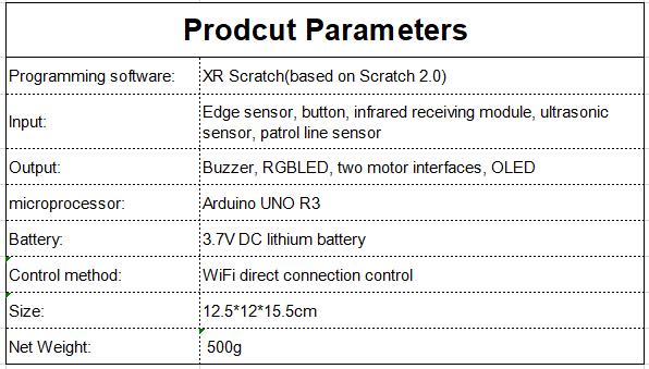 wuli stem educational robot kits parameter