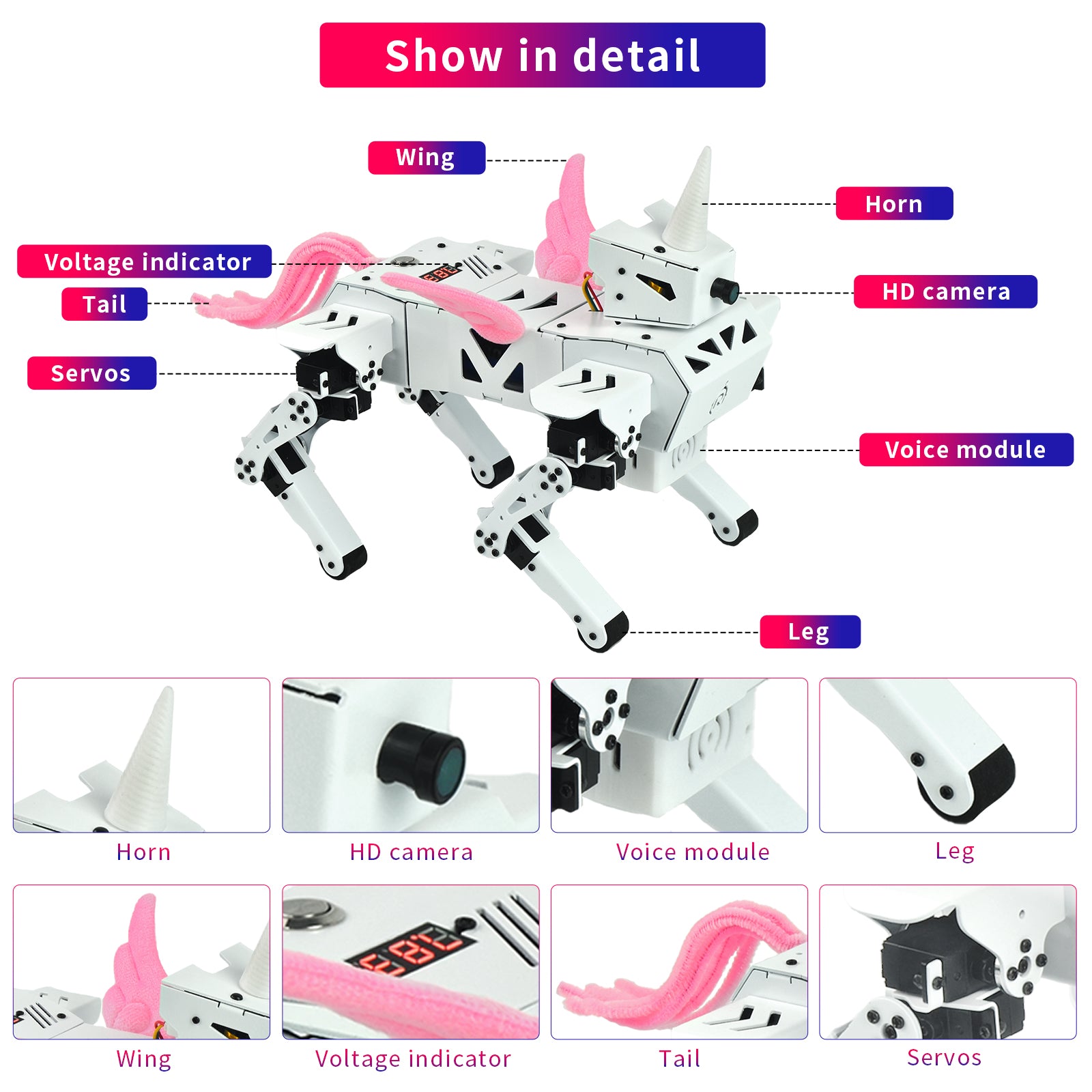 Remote Control Robotics Kit - Unicorn, Voice & APP Control, FPV, 13DOF