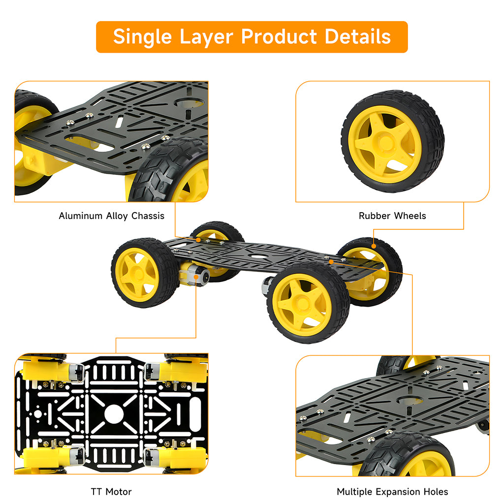 XiaoR GEEK 4WD Programmierbares Roboter-Chassis-Kit mit 4 TT-Motorunterstützung für Arduino/Raspberry PI 4B