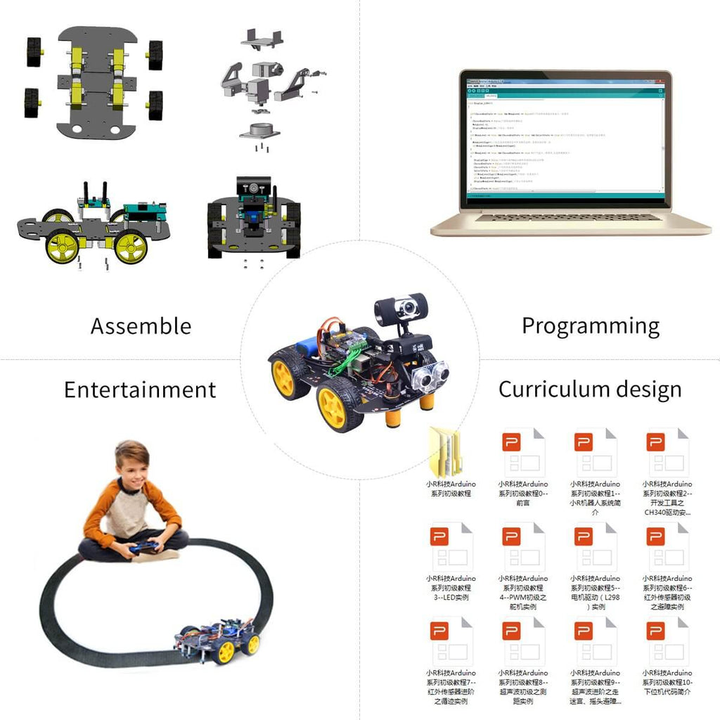 Chassis Programmming XiaoR GEEK 4WD Programmierbares Roboter-Chassis-Kit mit 4 TT-Motorunte