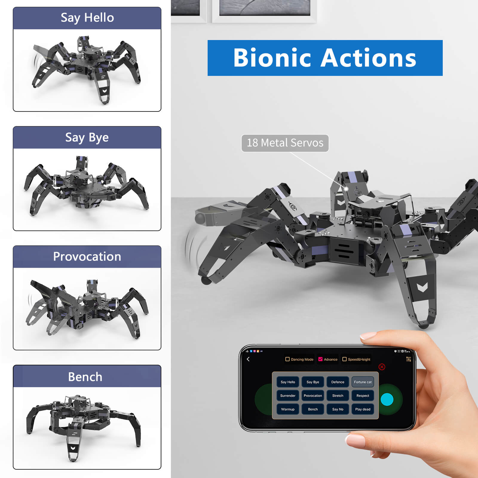 XiaoR GEEK ESP32 Bionic Hexapod Robot STEM Bildungswissenschaft programmierbare KI-Entwicklungskits für intelligente Roboter
