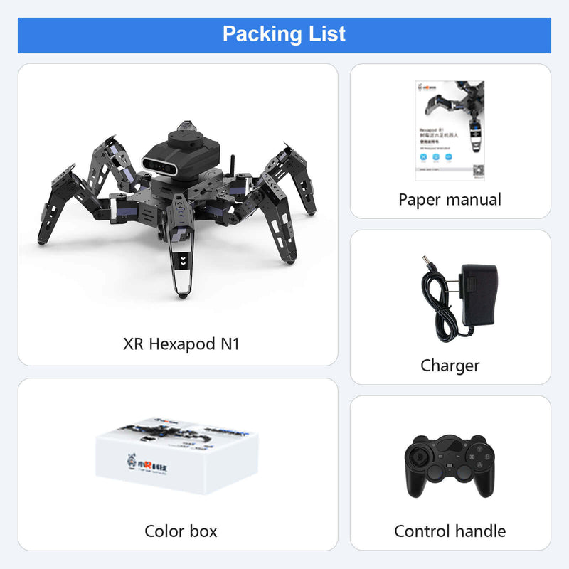 Packing list of Jestson Nano Phage ROS SLAM Lidar Hexapod Smart Programmable Robot kits
