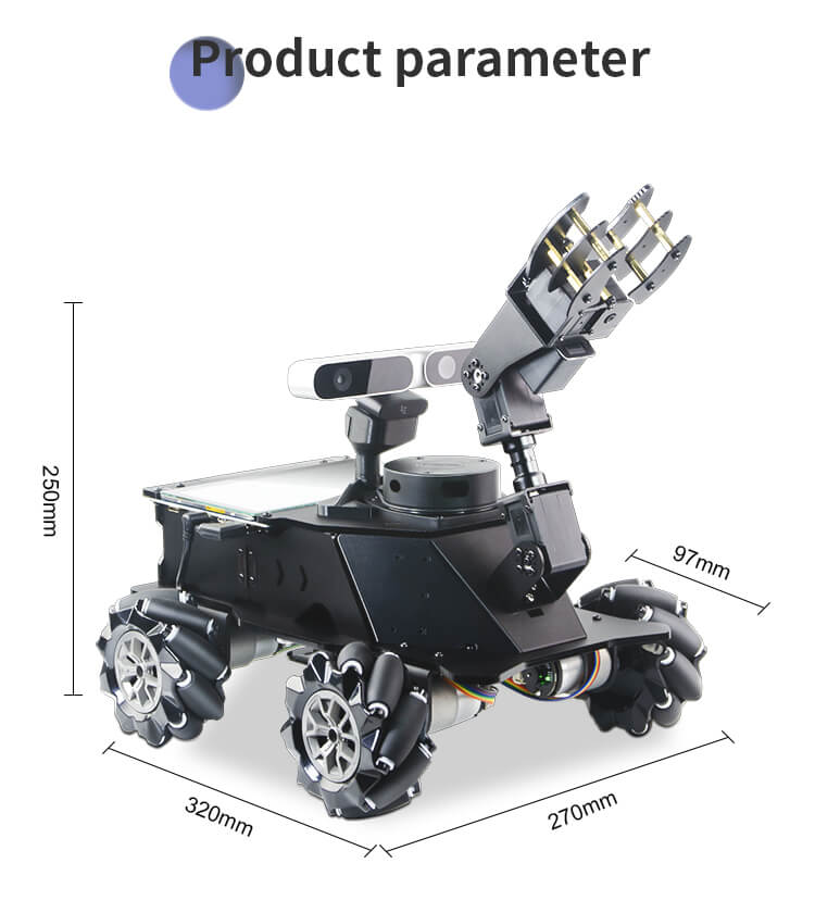 XiaoR GEEK MROS Lidar Depth Camera Mecanum Wheel AI Robot Car With Robotic Arm
