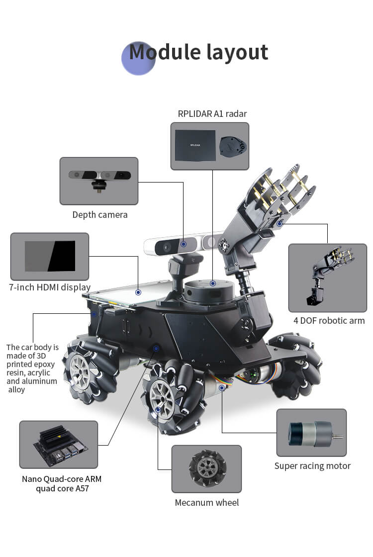 XiaoR GEEK MROS Lidar Depth Camera Mecanum Wheel AI Robot Car With Robotic Arm