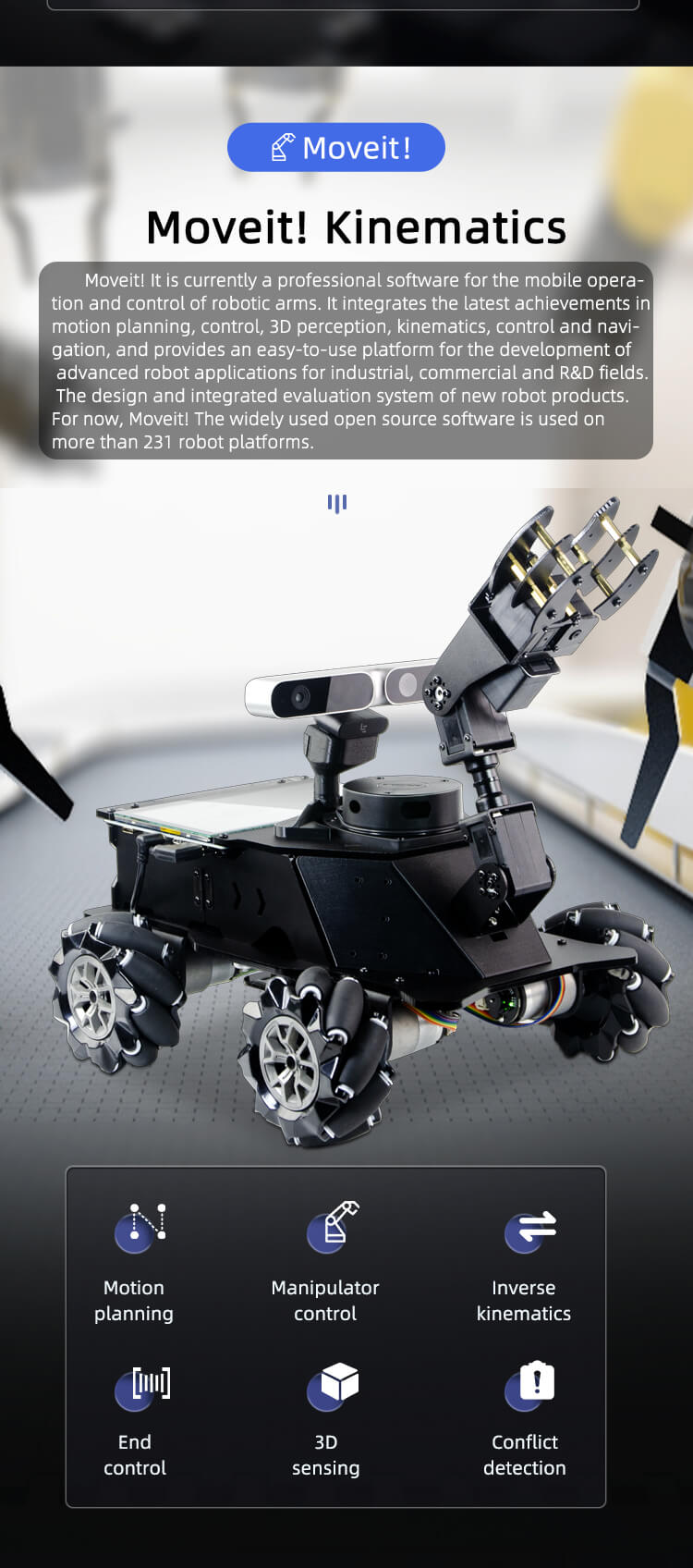 XiaoR GEEK MROS Lidar Depth Camera Mecanum Wheel AI Robot Car With Robotic Arm