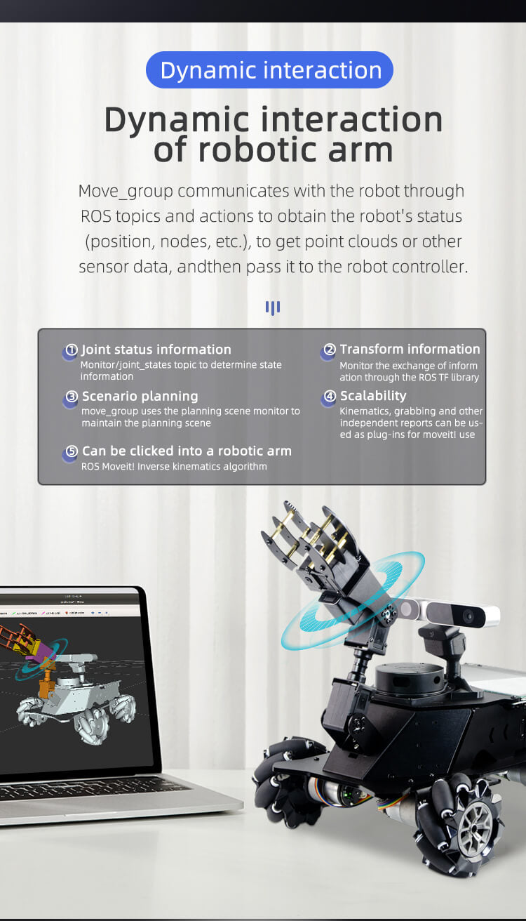 XiaoR GEEK MROS Lidar Depth Camera Mecanum Wheel AI Robot Car With Robotic Arm