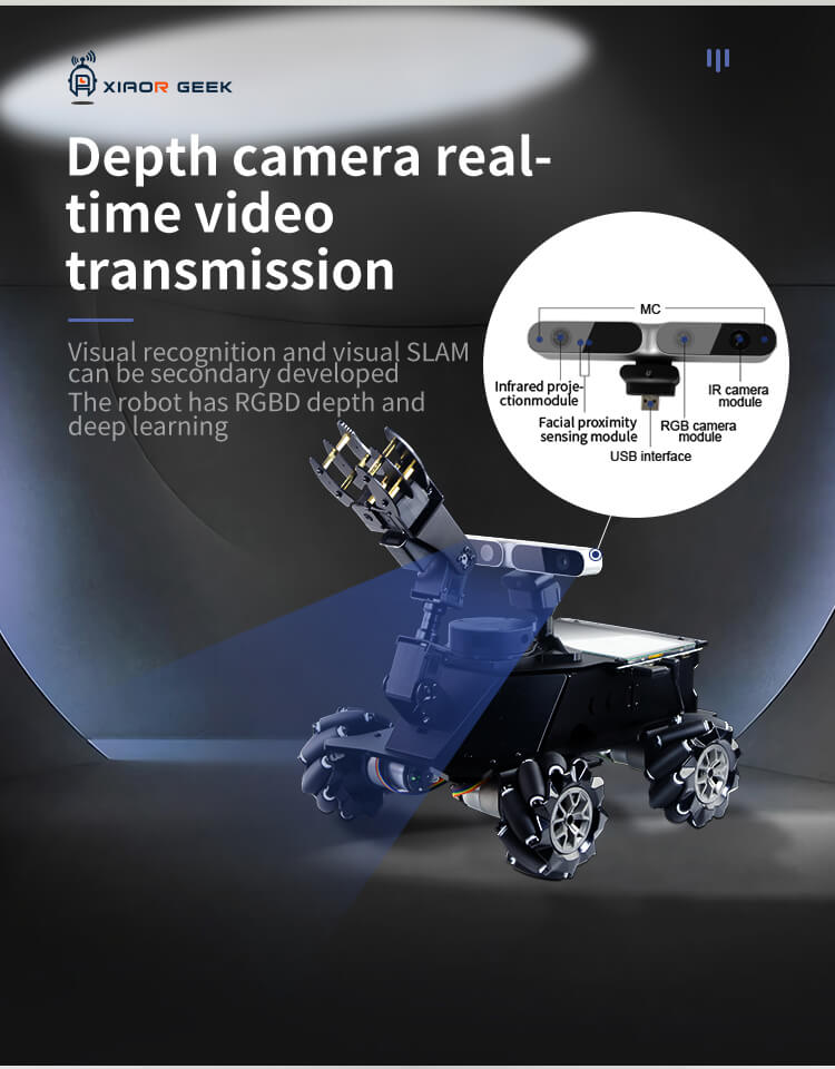 XiaoR GEEK MROS Lidar Depth Camera Mecanum Wheel AI Robot Car With Robotic Arm