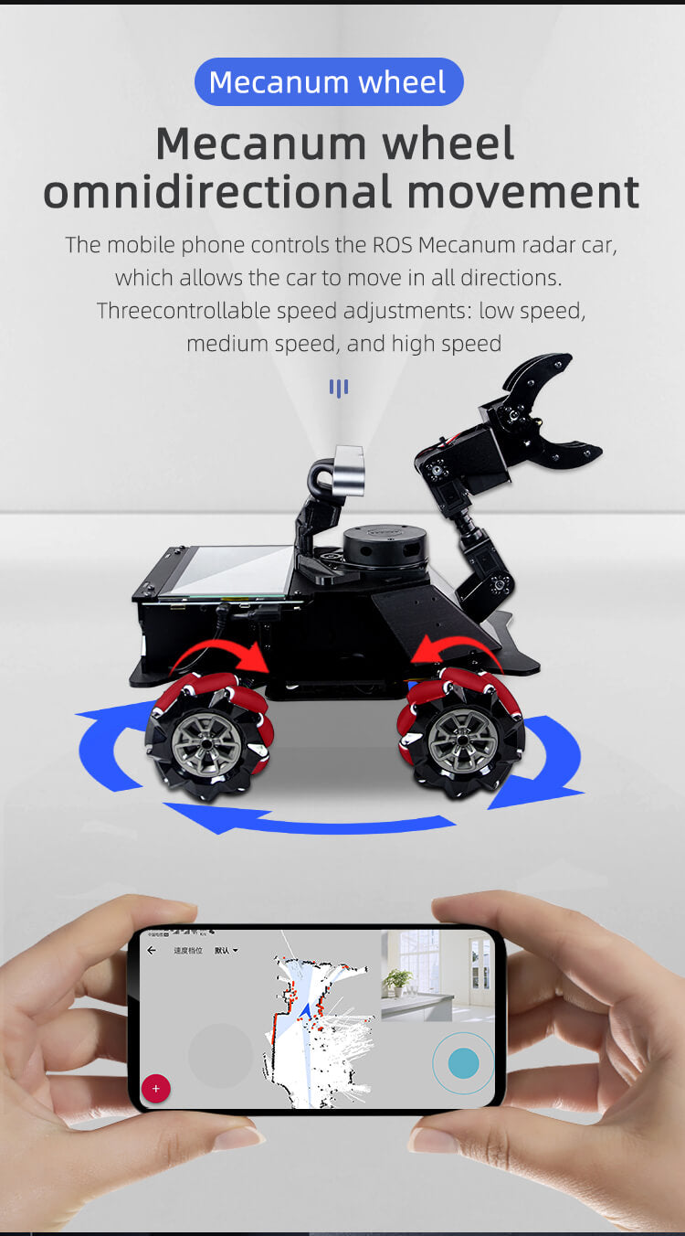 XiaoR GEEK MROS Lidar Depth Camera Mecanum Wheel AI Robot Car With Robotic Arm