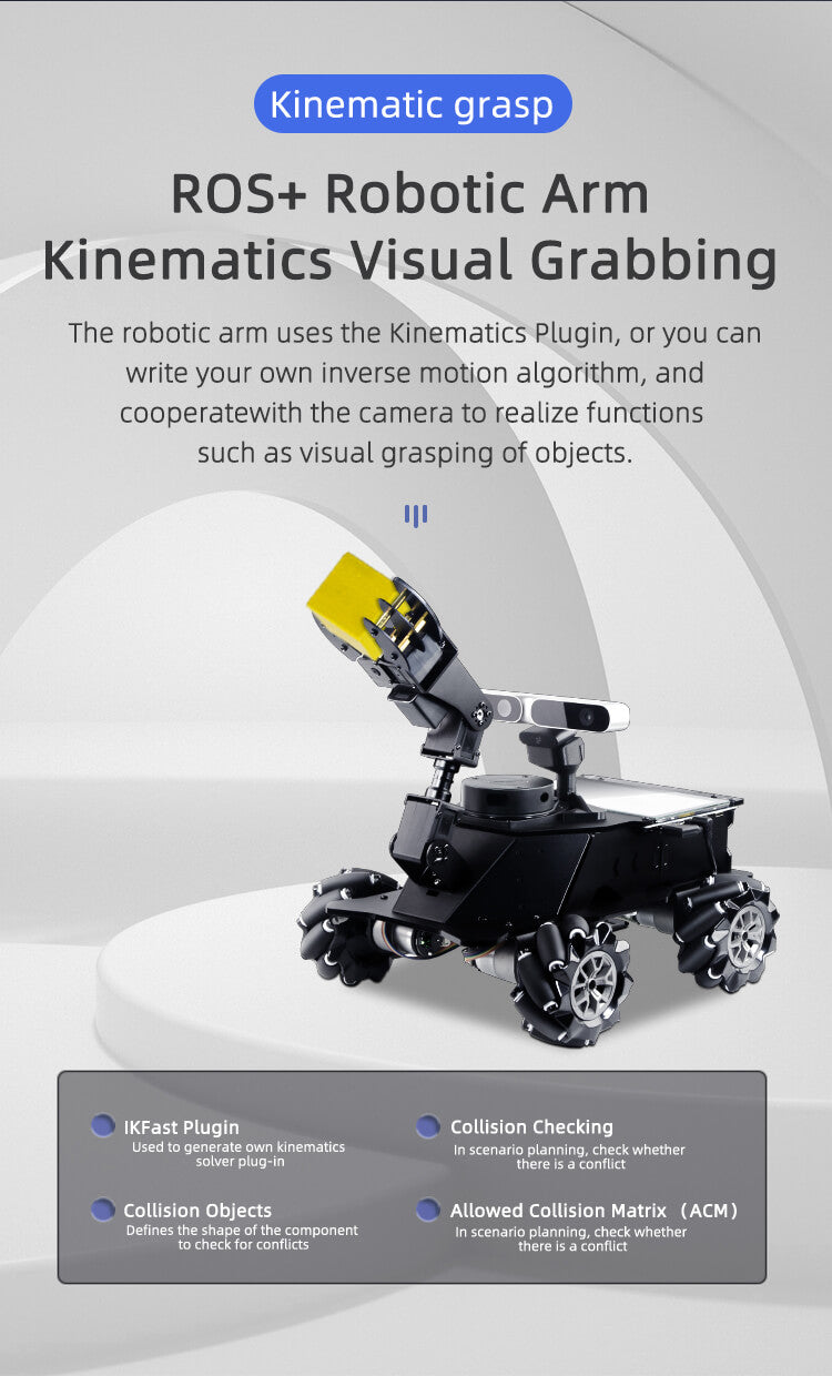 XiaoR GEEK MROS Lidar Depth Camera Mecanum Wheel AI Robot Car With Robotic Arm