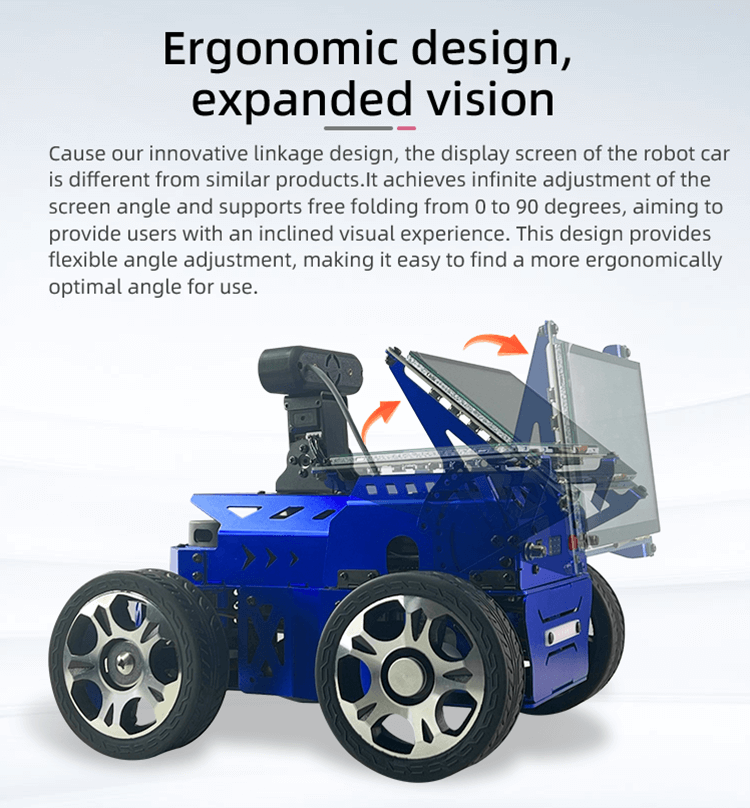 is designed by XiaoR Technology for in-depth exploration of unmanned driving and robot navigation technology. It is based on NVIDIA Jetson Nano and uses the advanced ROS2 framework. It is a professional-grade autonomous navigation car.  ergonomic design which easy to find a more convenience angle for use