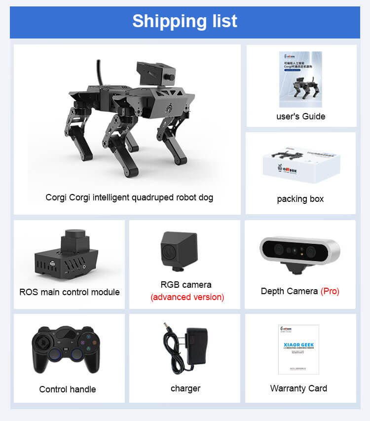 Shipping list of XiaoR GEEK ROS Bionic Quadruped Programmable Smart Corgi Robot dog