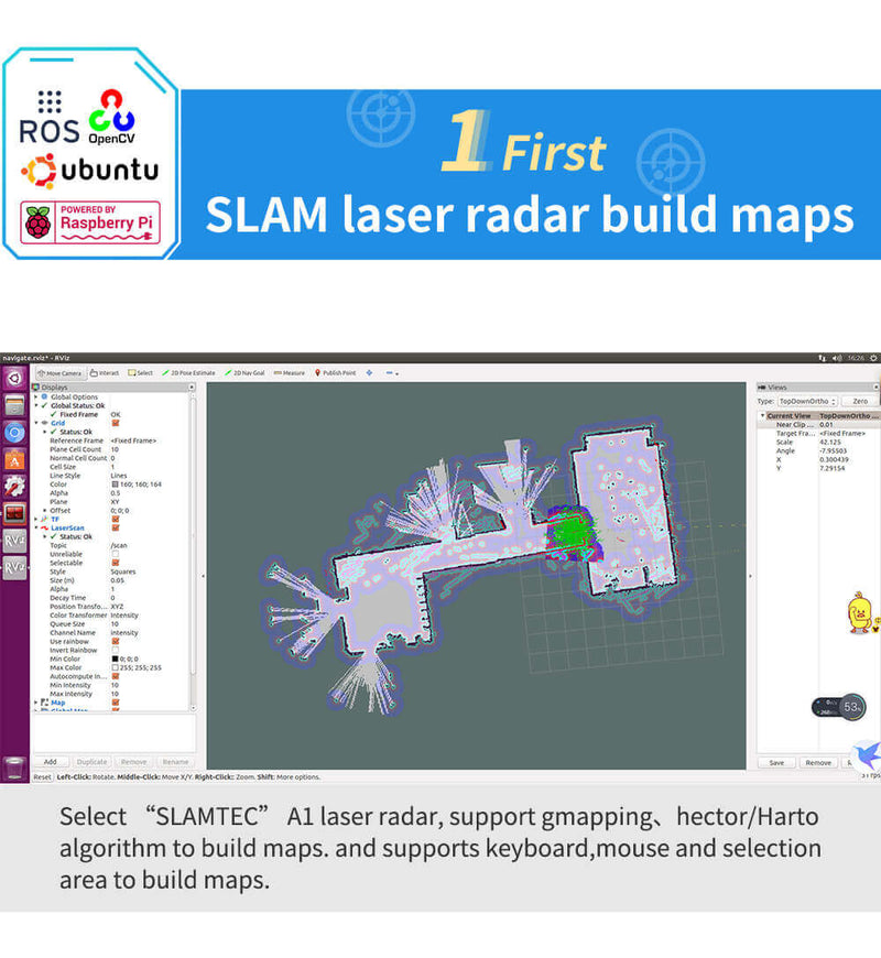 XiaoR GEEK ROS Laser Lidar Programmable Smart Robot tank car with Rasp