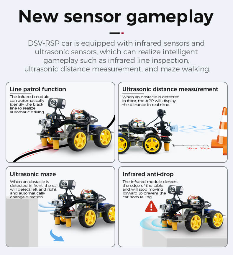 XiaoR GEEK Raspberry Pi 4B AI vision DS smart programmable Robot Car Kit