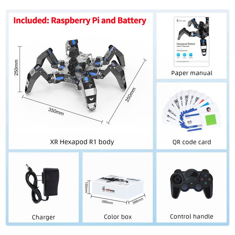 XiaoR GEEK Raspberry Pi 4B Artificial Intelligence Programmable Hexapod Bionic Spider Smart Robot Kit