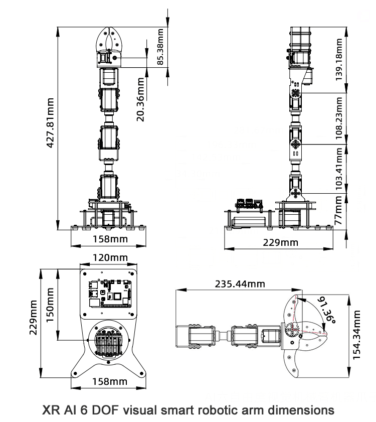 Raspberry pi AI vision robotic arm size
