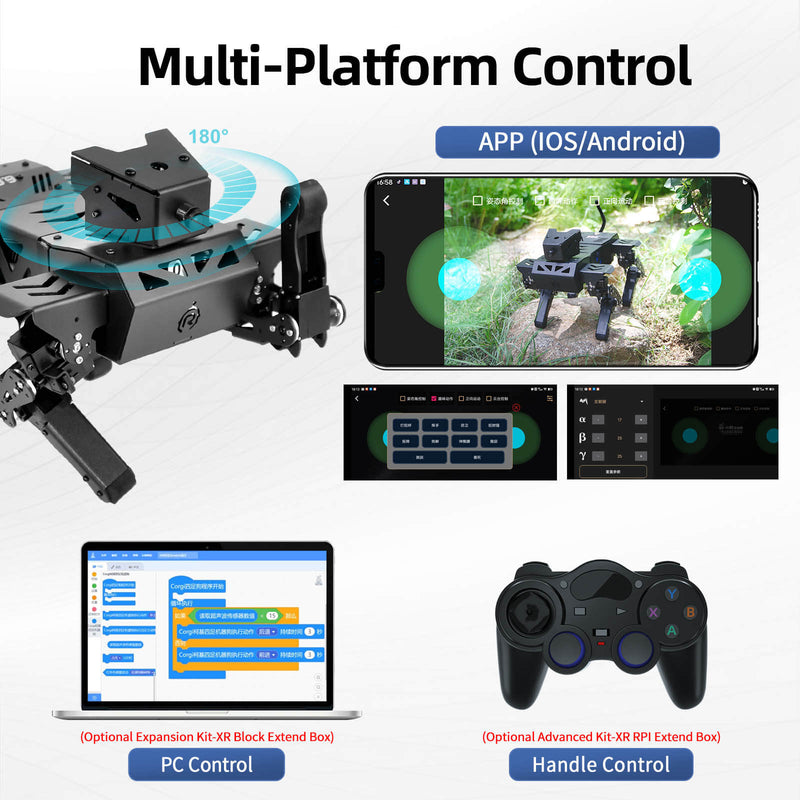 XiaoR GEEK ESP32 Bionic Programmable Smart STEM Educational Robot Dog Kits has multi-platform control