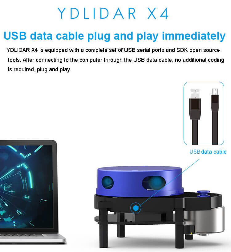 YDLIDAR X4 sanning ranging radar sensor module USB data cable for ROS robot 