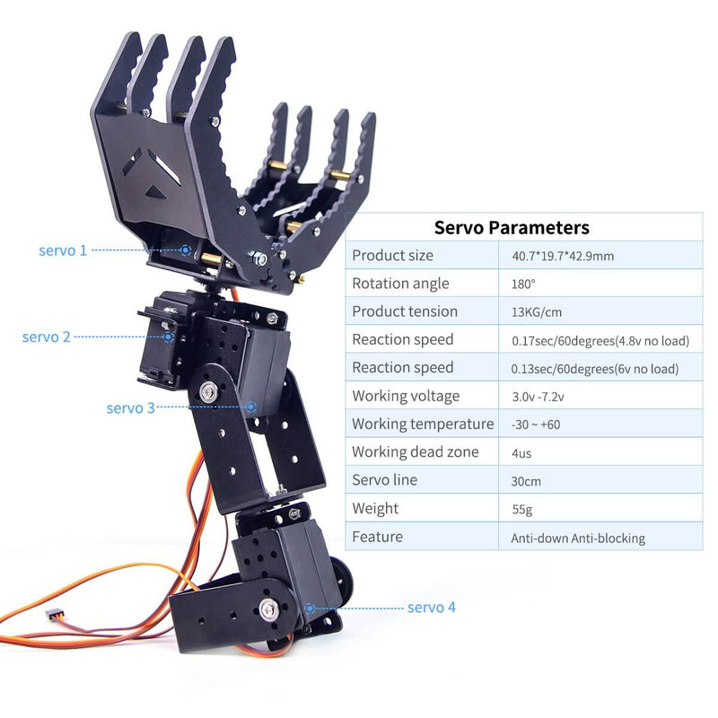 XiaoR Geek 4 DOF Robotic Arm with Servo for Starter Programmable Robot Kit (A2 Claw)