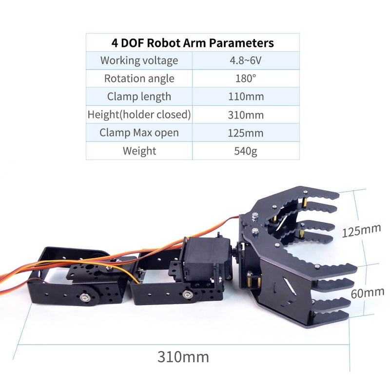 XiaoR Geek 4 DOF Robotic Arm with Servo for Starter Programmable Robot Kit (A2 Claw)